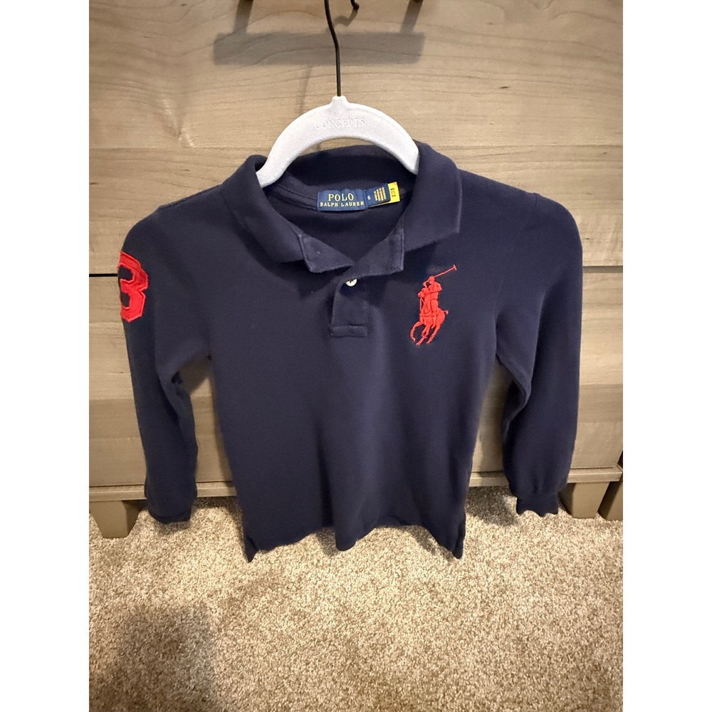 Polo Ralph Lauren Boys Navy Blue Long Sleeve Big Pony Polo Shirt Size 5